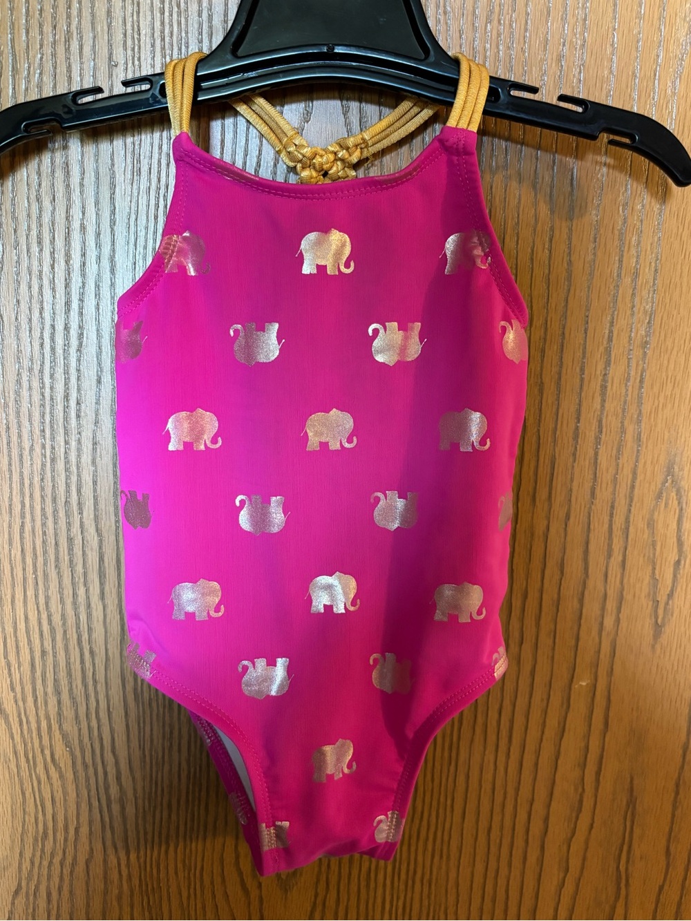 Circo Hot Pink Girls' Swimsuit with Gold Metallic Elephant Accent Print